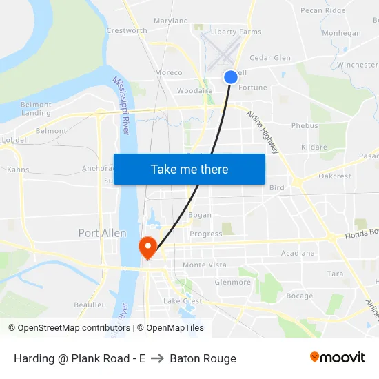 Harding @ Plank Road - E to Baton Rouge map