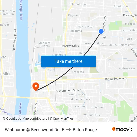 Winbourne @ Beechwood Dr - E to Baton Rouge map