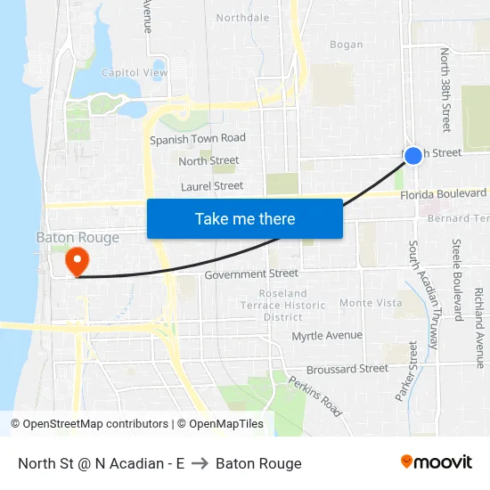 North St @ N Acadian - E to Baton Rouge map