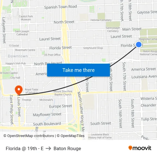 Florida @ 19th - E to Baton Rouge map