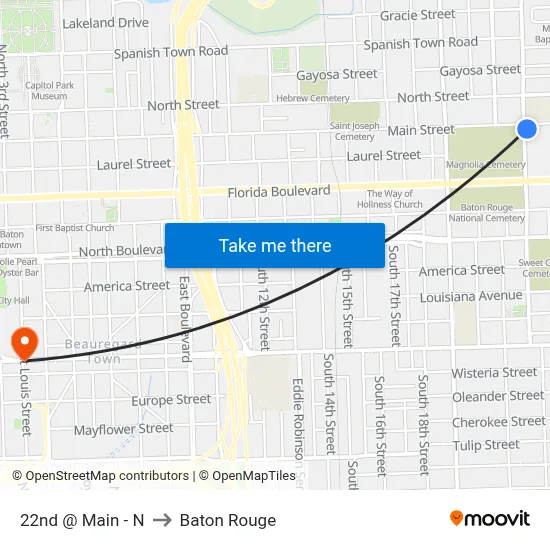 22nd @ Main - N to Baton Rouge map
