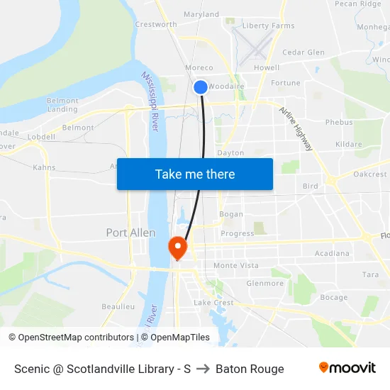 Scenic @ Scotlandville Library - S to Baton Rouge map