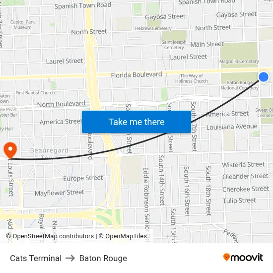 Cats Terminal to Baton Rouge map