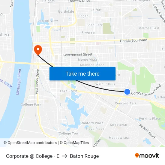 Corporate @ College - E to Baton Rouge map