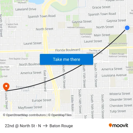 22nd @ North St - N to Baton Rouge map