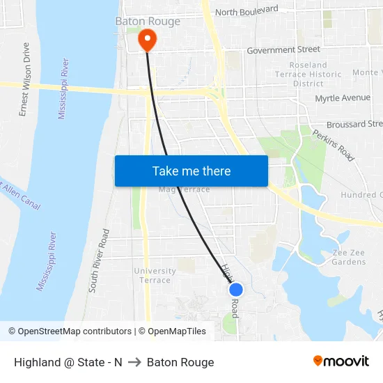 Highland @ State - N to Baton Rouge map