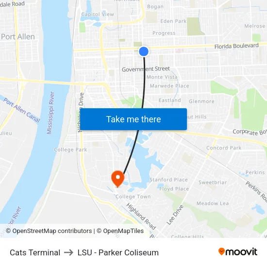 Cats Terminal to LSU - Parker Coliseum map