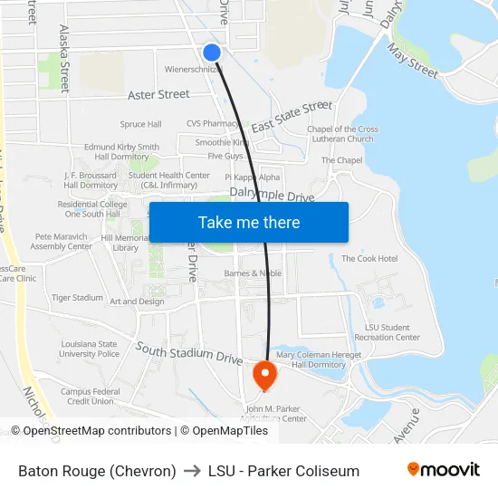 Baton Rouge (Chevron) to LSU - Parker Coliseum map