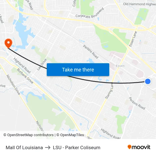 Mall Of Louisiana to LSU - Parker Coliseum map