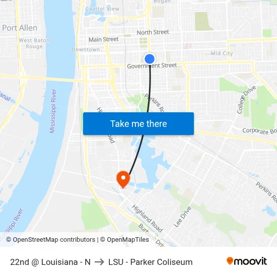 22nd @ Louisiana - N to LSU - Parker Coliseum map