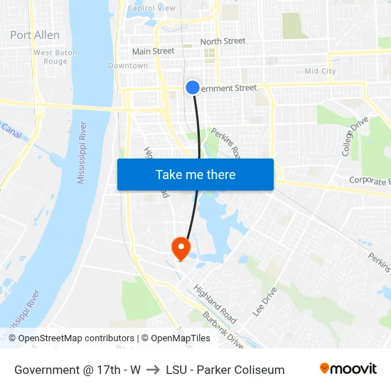Government @ 17th - W to LSU - Parker Coliseum map