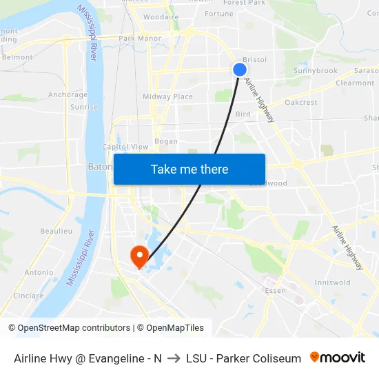 Airline Hwy @ Evangeline - N to LSU - Parker Coliseum map