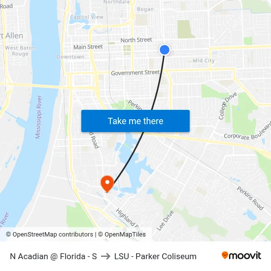 N Acadian @ Florida - S to LSU - Parker Coliseum map