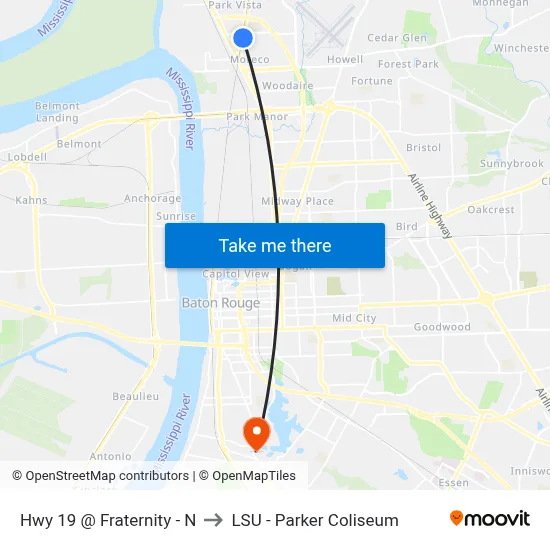 Hwy 19 @ Fraternity - N to LSU - Parker Coliseum map