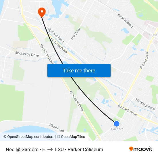 Ned @ Gardere - E to LSU - Parker Coliseum map
