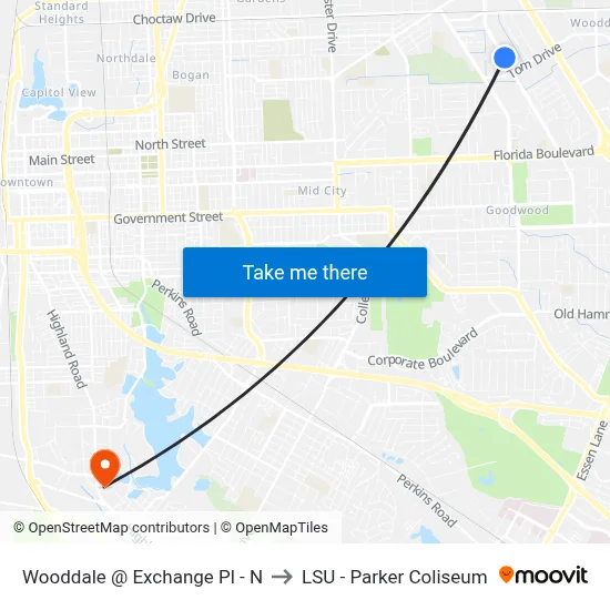 Wooddale @ Exchange Pl - N to LSU - Parker Coliseum map