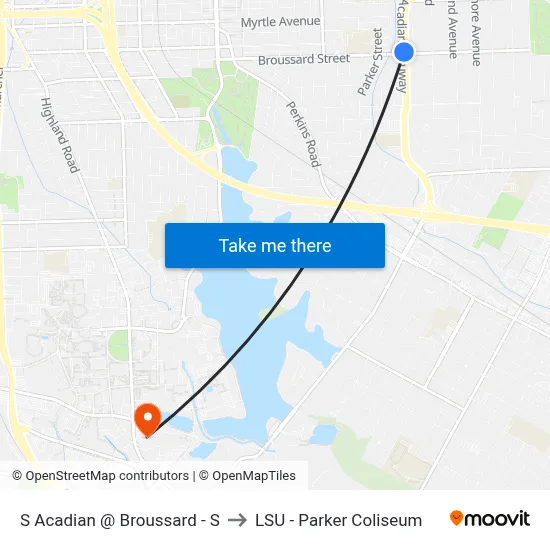 S Acadian @ Broussard - S to LSU - Parker Coliseum map