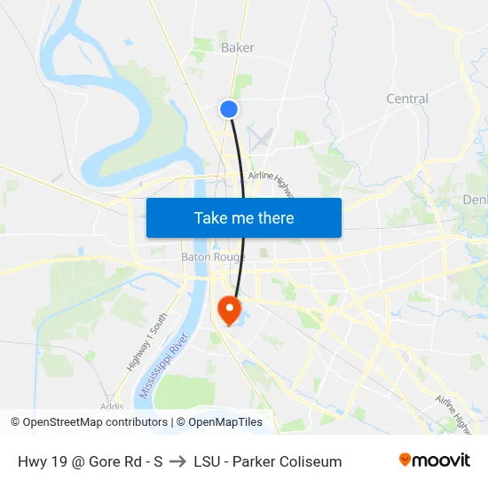 Hwy 19 @ Gore Rd - S to LSU - Parker Coliseum map
