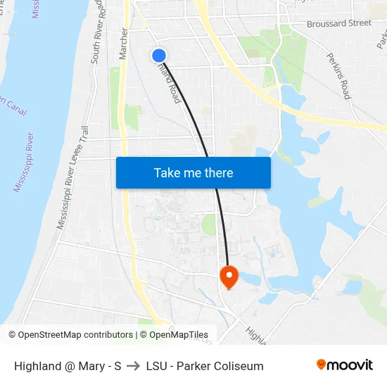 Highland @ Mary - S to LSU - Parker Coliseum map