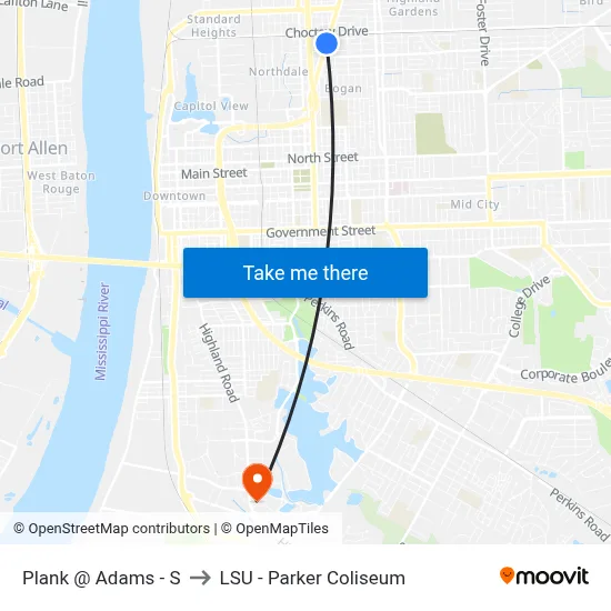 Plank @ Adams - S to LSU - Parker Coliseum map