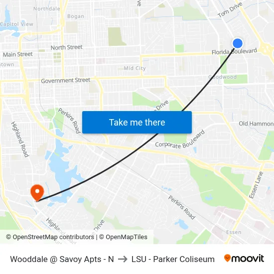 Wooddale @ Savoy Apts - N to LSU - Parker Coliseum map
