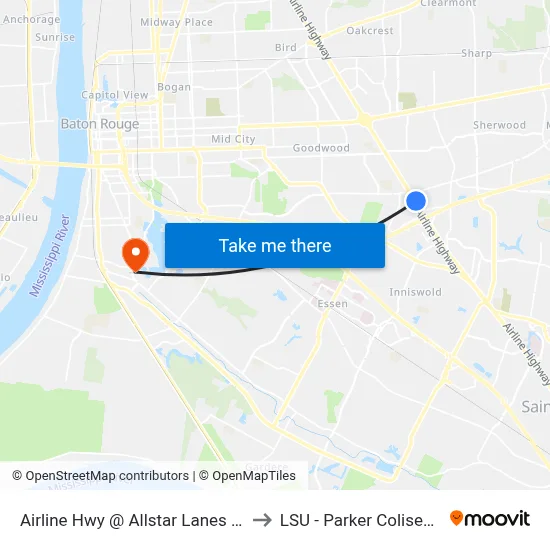 Airline Hwy @ Allstar Lanes - N to LSU - Parker Coliseum map