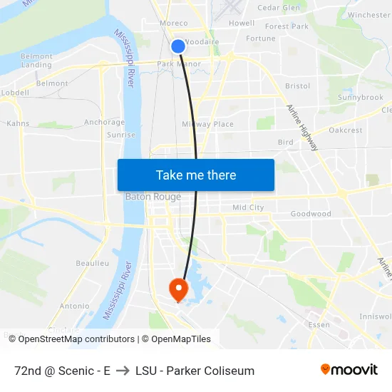 72nd @ Scenic - E to LSU - Parker Coliseum map