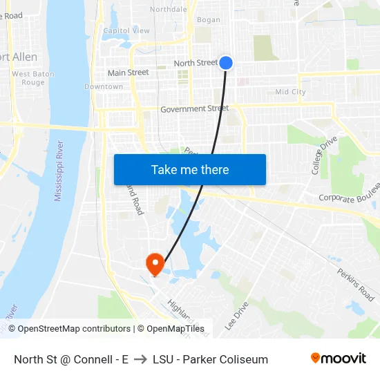 North St @ Connell - E to LSU - Parker Coliseum map