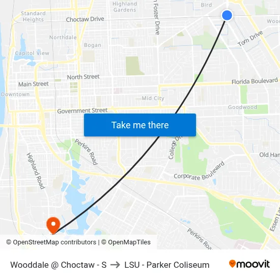 Wooddale @ Choctaw - S to LSU - Parker Coliseum map