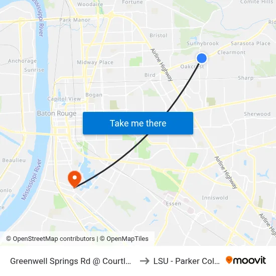 Greenwell Springs Rd @ Courtland Dr - W to LSU - Parker Coliseum map