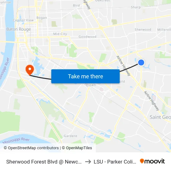 Sherwood Forest Blvd @ Newcastle - N to LSU - Parker Coliseum map