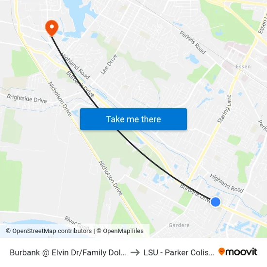 Burbank @ Elvin Dr/Family Dollar - W to LSU - Parker Coliseum map