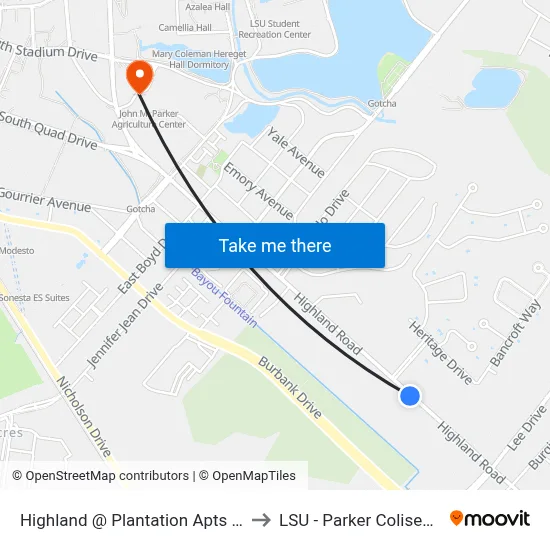 Highland @ Plantation Apts - E to LSU - Parker Coliseum map
