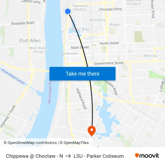 Chippewa @ Choctaw - N to LSU - Parker Coliseum map