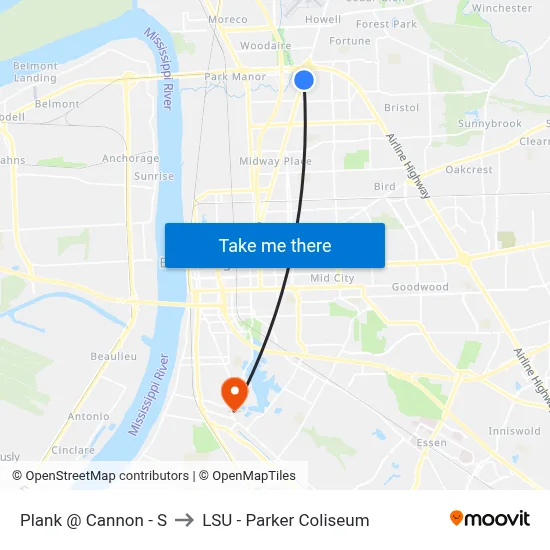 Plank @ Cannon - S to LSU - Parker Coliseum map