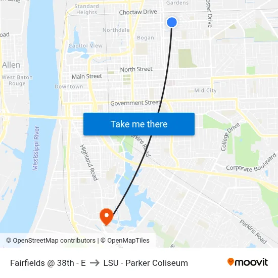 Fairfields @ 38th - E to LSU - Parker Coliseum map