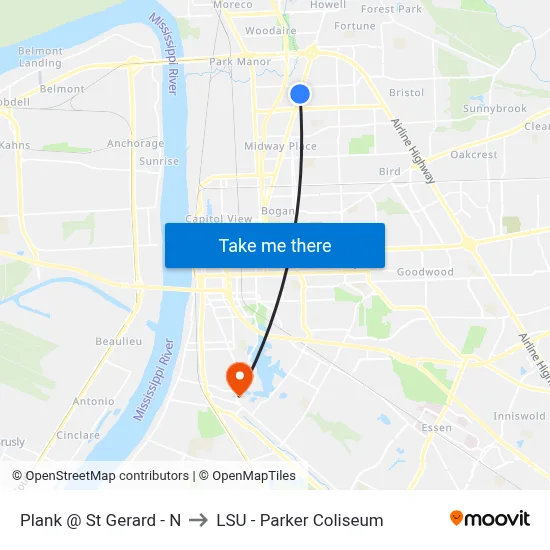 Plank @ St Gerard - N to LSU - Parker Coliseum map