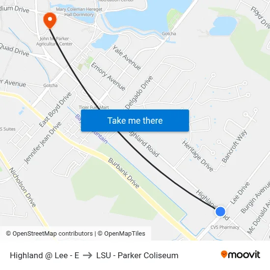 Highland @ Lee - E to LSU - Parker Coliseum map
