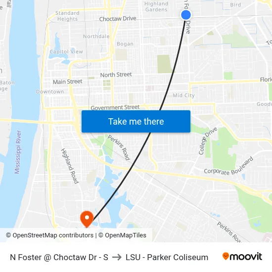 N Foster @ Choctaw Dr - S to LSU - Parker Coliseum map