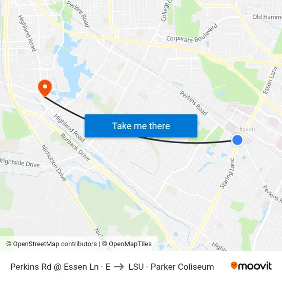 Perkins Rd @ Essen Ln - E to LSU - Parker Coliseum map