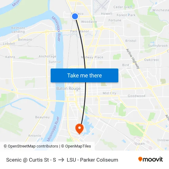 Scenic @ Curtis St - S to LSU - Parker Coliseum map