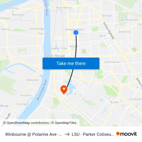 Winbourne @ Polarine Ave - W to LSU - Parker Coliseum map