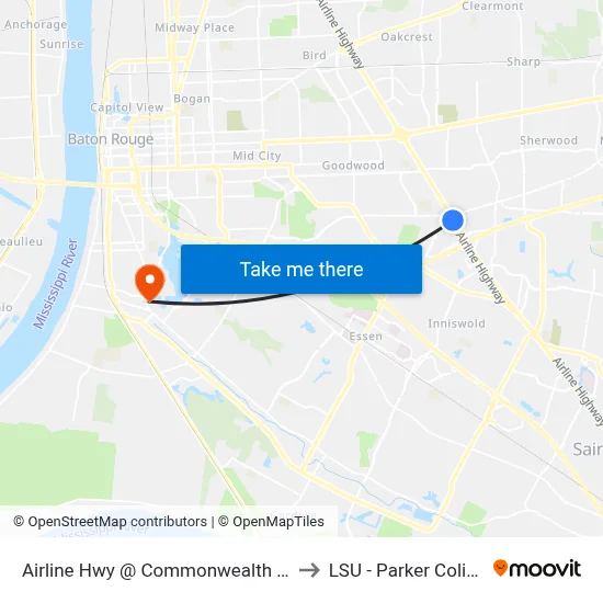 Airline Hwy @ Commonwealth Blvd - S to LSU - Parker Coliseum map
