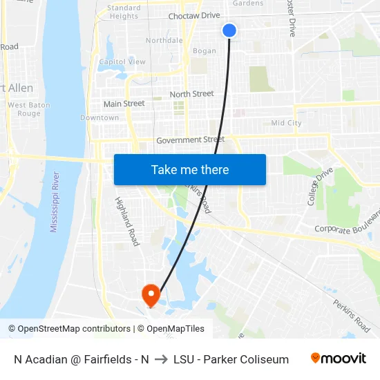 N Acadian @ Fairfields - N to LSU - Parker Coliseum map