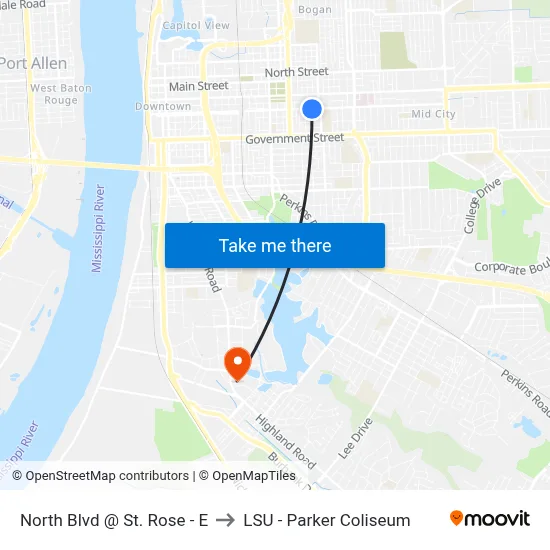 North Blvd @ St. Rose - E to LSU - Parker Coliseum map