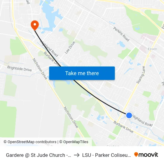 Gardere @ St Jude Church - S to LSU - Parker Coliseum map