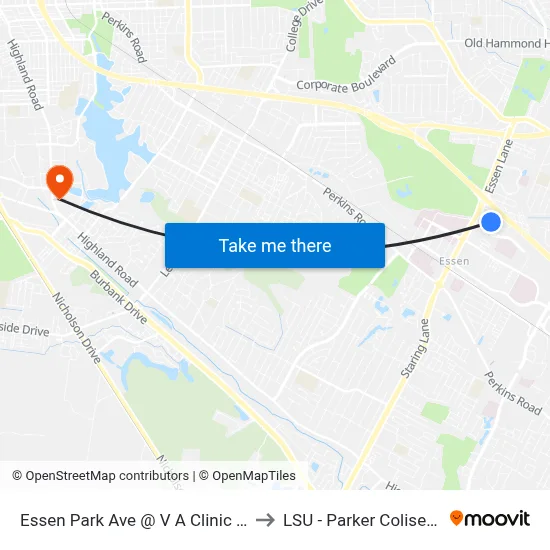 Essen Park Ave @ V A Clinic - W to LSU - Parker Coliseum map