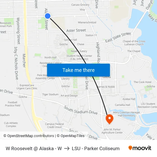 W Roosevelt @ Alaska - W to LSU - Parker Coliseum map