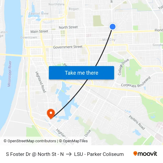 S Foster Dr @ North St - N to LSU - Parker Coliseum map