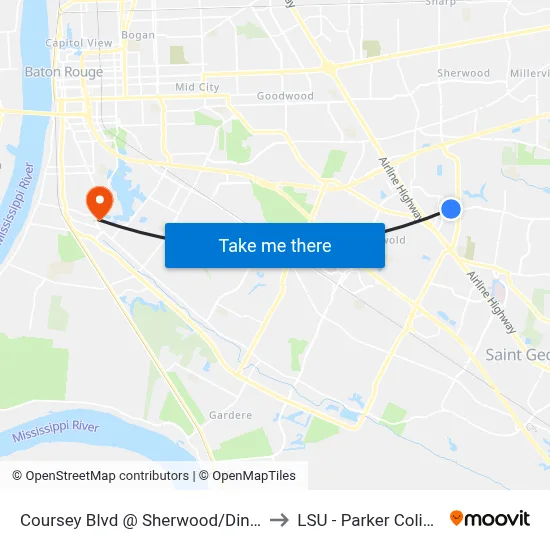 Coursey Blvd @ Sherwood/Dingos - E to LSU - Parker Coliseum map